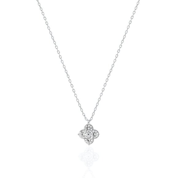 NWT Victoria Clover Necklace // Sterling Silver + CZ - Picture 1 of 11